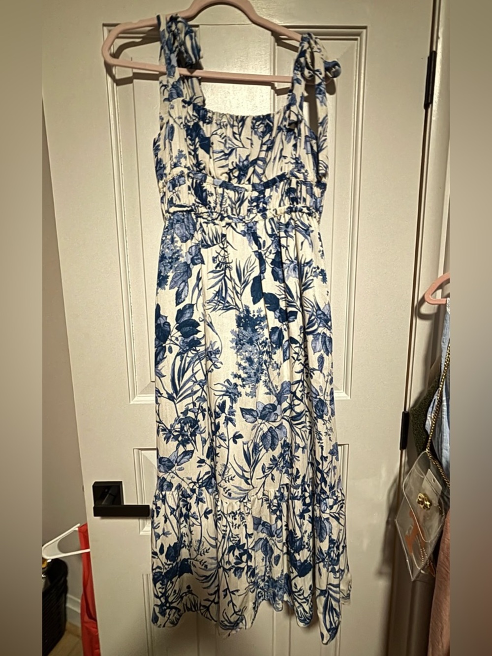 Dress Forum White and Blue Floral Tie-Shoulder Maxi Dress